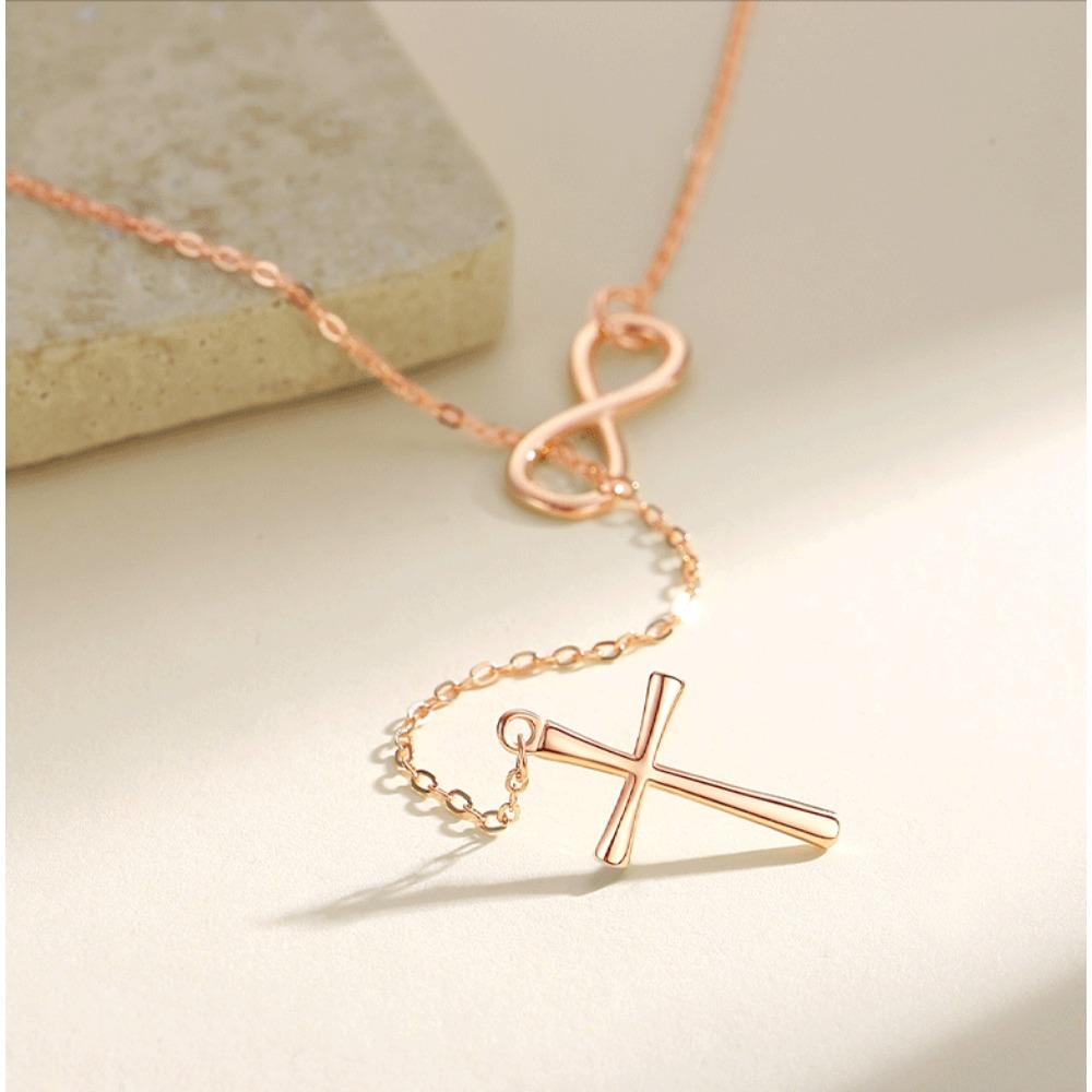 Trendy Minimalist Number 8 Tassel Cross Pendant Necklace for Women Fashion Layering Chain