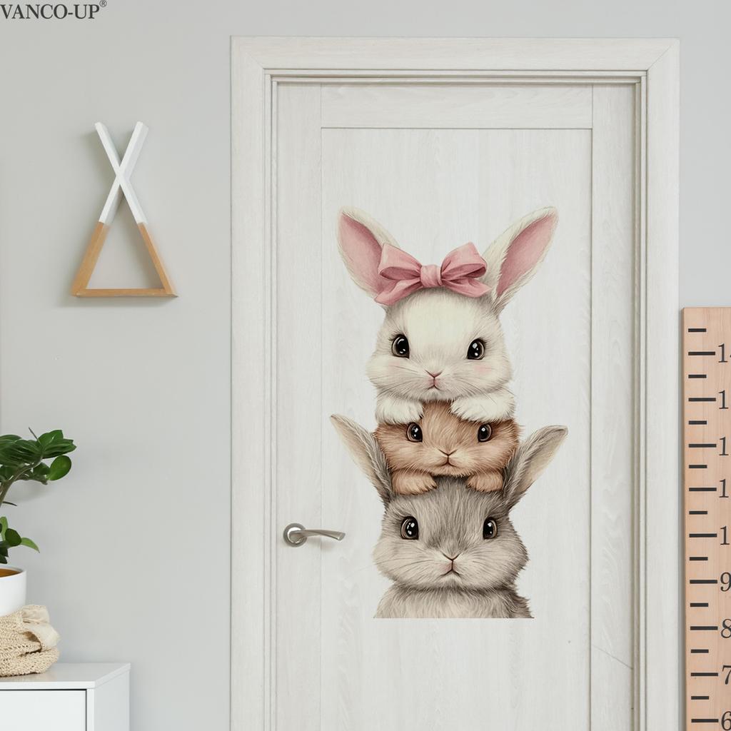 Cute Rabbit with Bow Creative Wall Stickers, Self-Adhesive Decor for Bedroom Living Room Background Decoration