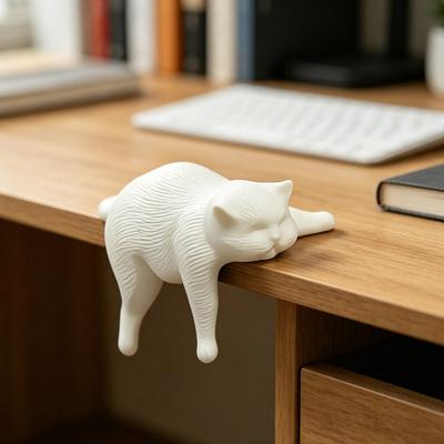 3D Printed Cat Model, Lying Cat Figurine Desk Edge Hanging, Resin Matte Texture Desktop Ornament, Creative Gift for Cat Lovers
