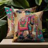 Pc Boho Volkskunst Elefant Kissenbezug D Doppelseitiger Druck Strapazierfähiger Polyester Kissenbezug für Haushalt Auto Univer