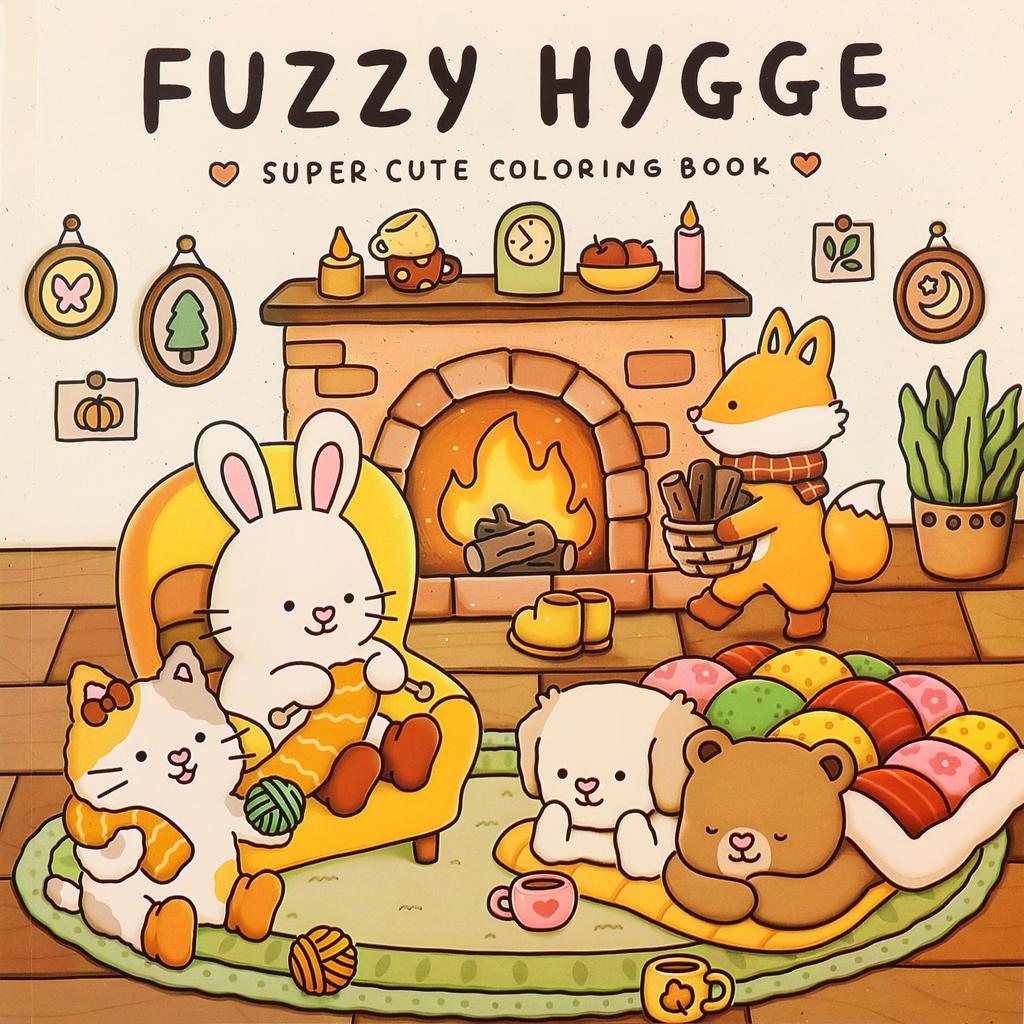 Omalovánky pro dospělé a teenagery s roztomilými štěňátky, kreslené omalovánky pro relaxaci v útulném hygge okamžiku.