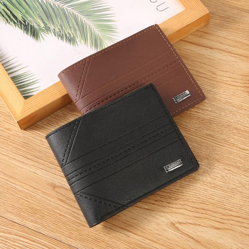 Men's Wallet Short Casual Fashion Simple Thin Leather Clip Blue Large Capacity Men's Wallet Card Bag Change Bag