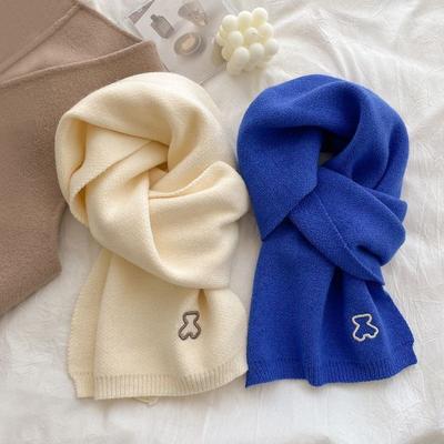 Winter New Solid Color Bear Long Knitted Scarf Warm Wool Scarf Shawl