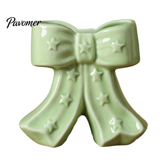 Dried Flower Holder Ceramic Bow Vase with Star, Decorative Flowers Vase, Creative French Style Arrangement for Living Room Table Centerpiece