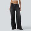 Women's Casual Fashion Solid Color Elastic Waist Pockets Wide Leg Straight Jeans Pants