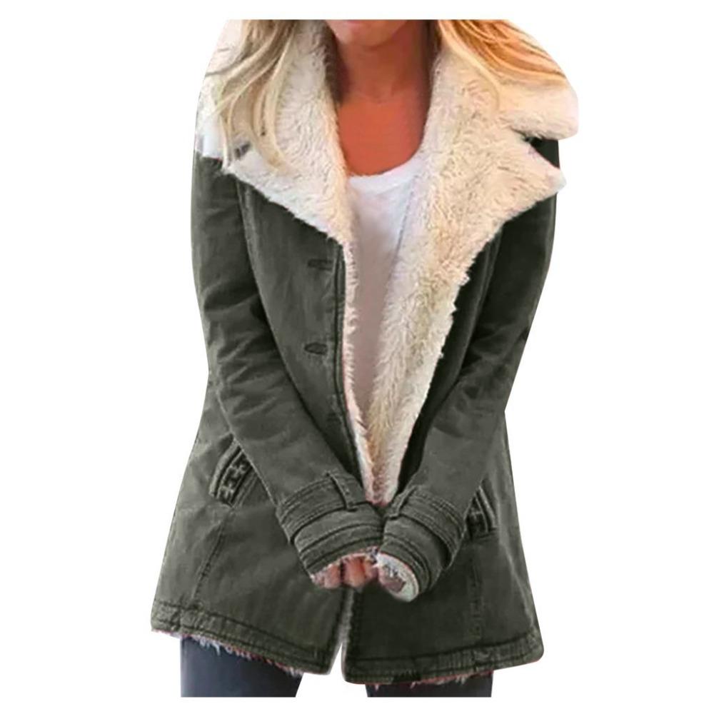 Women's Lapel Fleece Lined Coat Long Sleeve Thick Warm Sherpa Lined Casual Winter Outerwear Jacket
