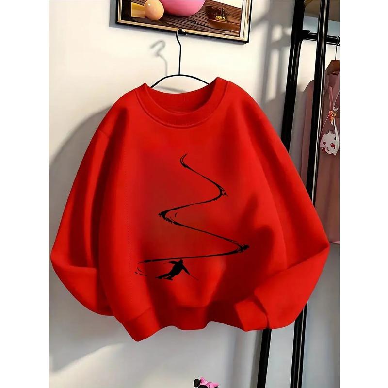 Kids Crewneck Sweatshirt, Dynamic Curved Skiing Silhouette Print, Soft Comfy Pullover