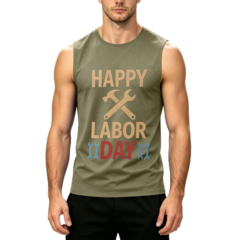 Men's Sleeveless Casual Tank Top Labor Day Printed Shirt Lightweight Summer Muscle Fit Workout Tee