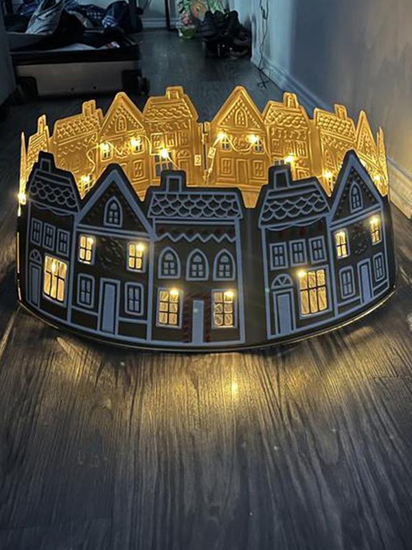 LED Christmas Tree Collar PVC Gingerbread House Christmas Tree Skirt Base Stand Xmas Tree Base Cover Home Party Decorations