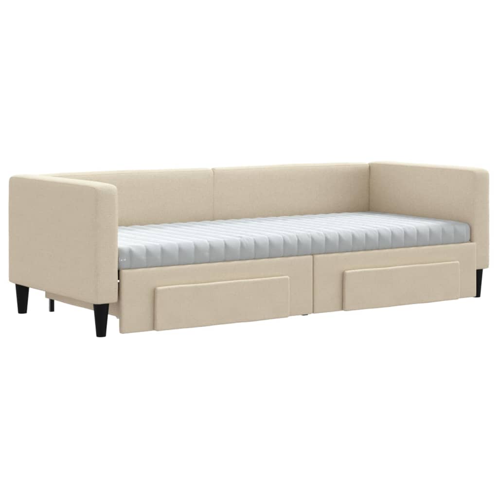 Pull Out Daybed with Drawers Cream 80 X 200 Cm Fabric