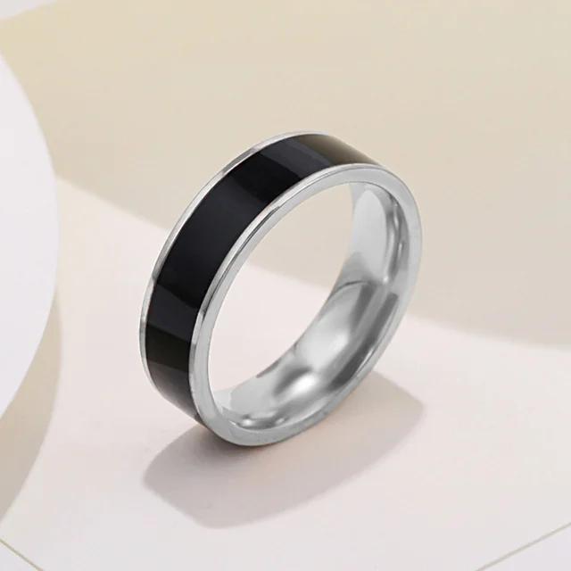Fashion 6mm Rose Gold Color White Black Enamel Charm Ring for Woman Man Wedding Jewelry Gift 316L Stainless Steel Never Fade