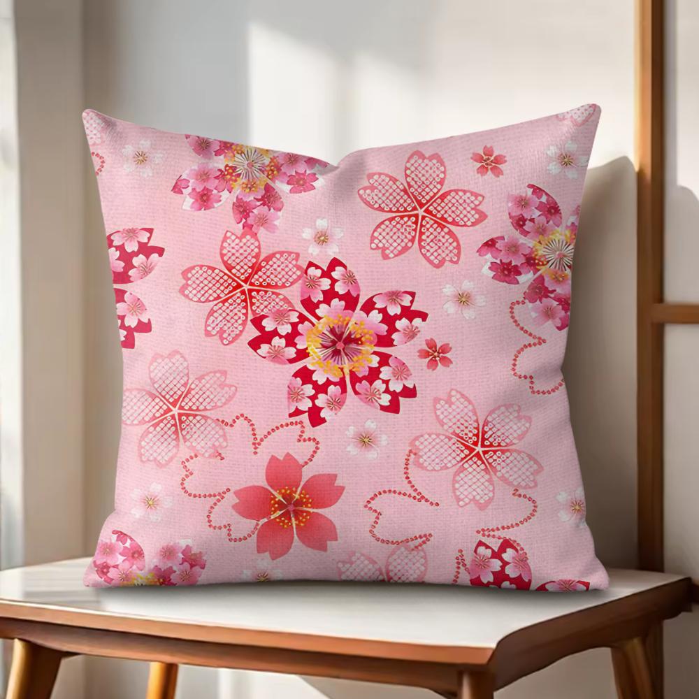 Cherry Blossoms Cushion Cover Natural Linen Organic Fabric DoubleSided Printing Couch Pillow Covers Home Decor