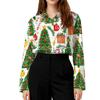 Women's Casual Christmas Print Long Sleeve Cardigan Top for Holiday Festive Wear