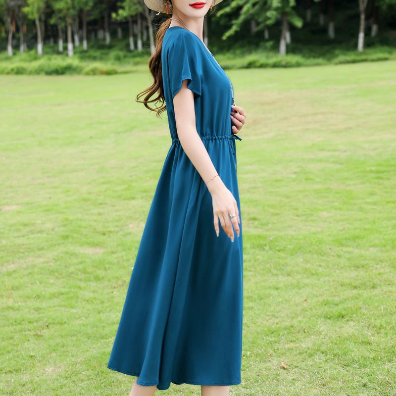 Elegant Women's Summer Dress Plus Size Short Sleeve Casual Long Dresses Vintage Clothes