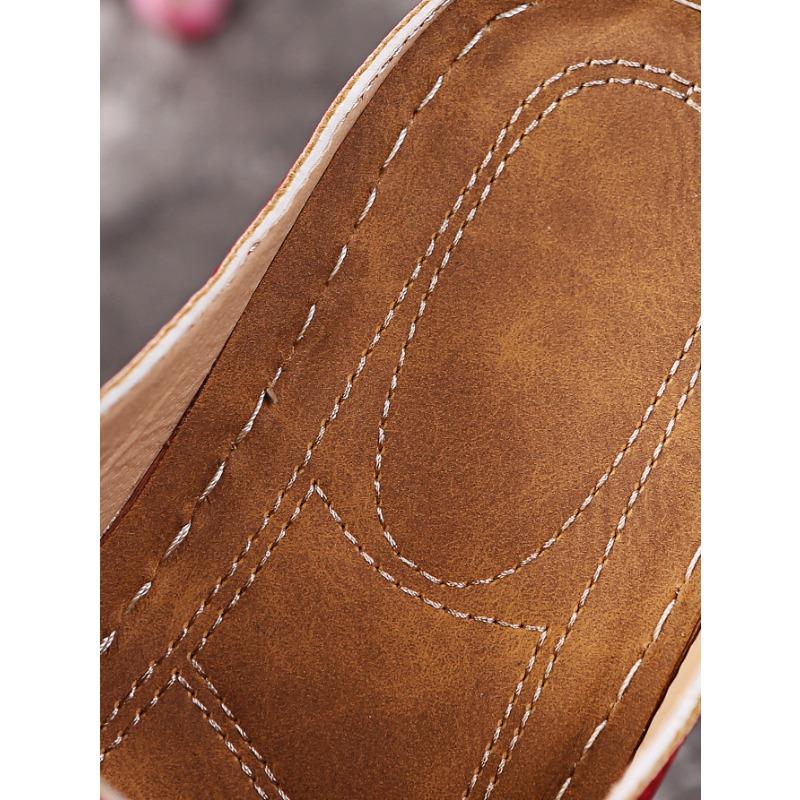 Foreign trade large size one-character slippers women's summer Roman shoes slope heel platform sandals embroidered flower women's cool slippers