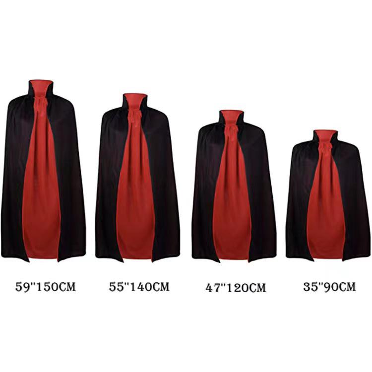 Reversible Red/Black Halloween Cape with Stand-up Collar for Kids & Adults - Grim Reaper & Pirate Costume