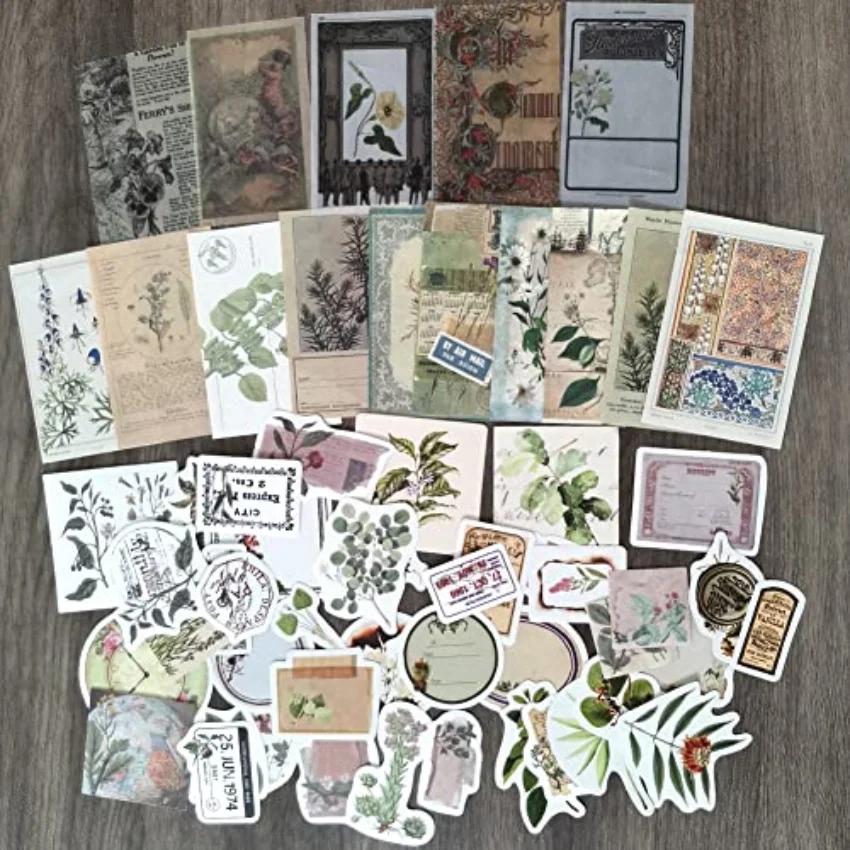 

Vintage Scrapbooking Material Paper and Sticker Set Floral Letter Paper Plant Leaf Specimen Maple Leaf Flower Decoration