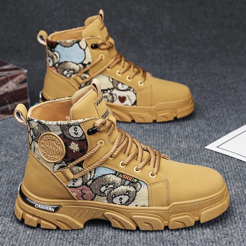 

Outdoor casual men s shoes bear Martin boots men s high-top tooling boots new autumn locomotive tide boots men 39 жовтий