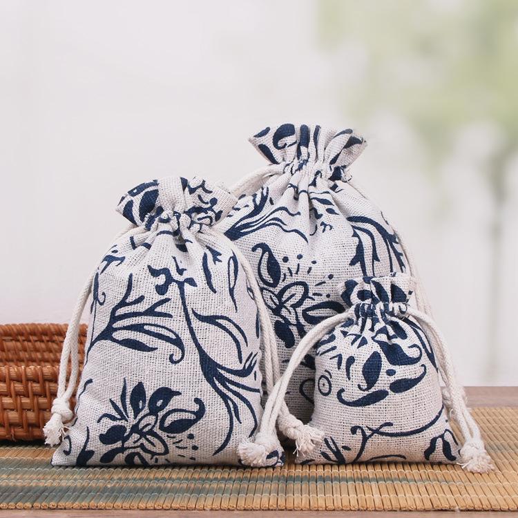 Printed Cotton Linen Drawstring Jewelry Gift Pouch