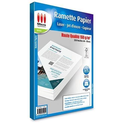 Ramette papier Haute Qualité 250 feuilles 160 g/m² Micro Application impression jet d'encre et laser