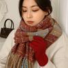 Sweet Winter Knitted Scarves New Year Red Long Shawl Warm Plaid Wool Scarf  Student