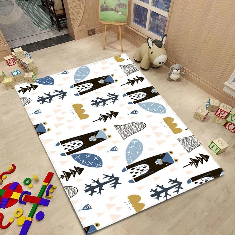 Nordic Style Baby Room Cartoon Animal Pattern Carpet Fresh Comfortable Kids Bed Floor Mat Bedroom Foot Mat Toy Storage