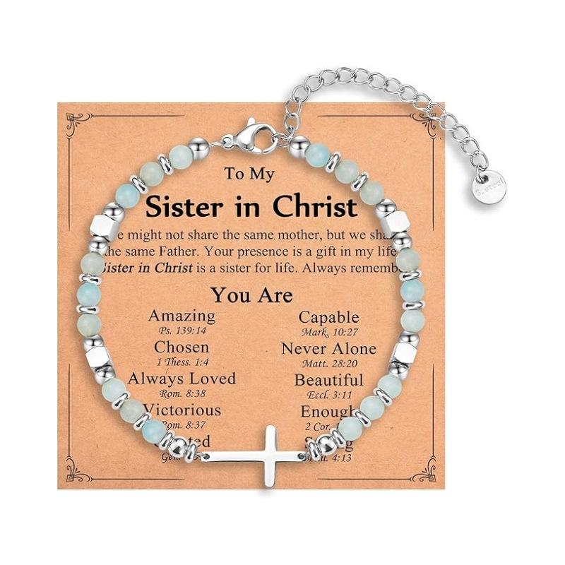 JYL TS Bracelet  Cross Pendant Natural Stone Graduation Gift Inspires Faith