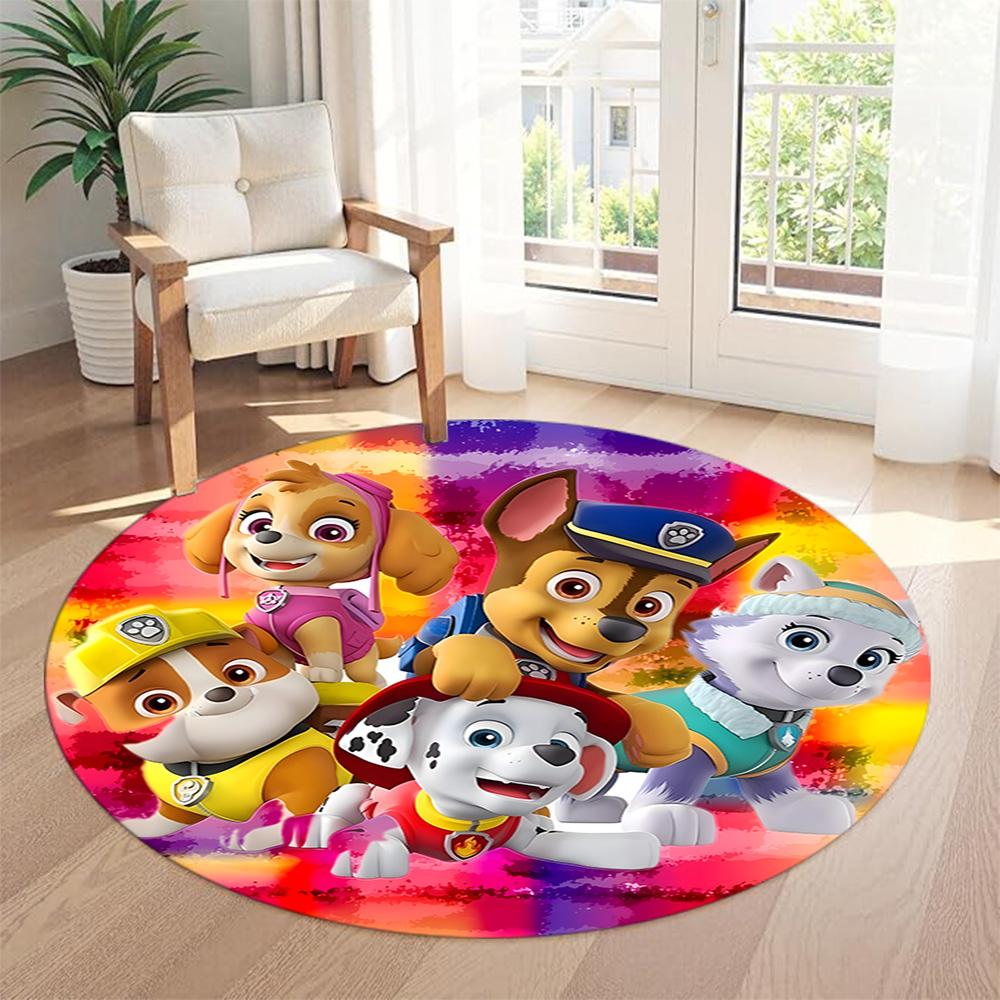 Paw Patrol Round Floor Mat Design for Entryway Dining Room Living Rooms Foyer Antislip Round Carpet Decorate Offices Gift for Festivals