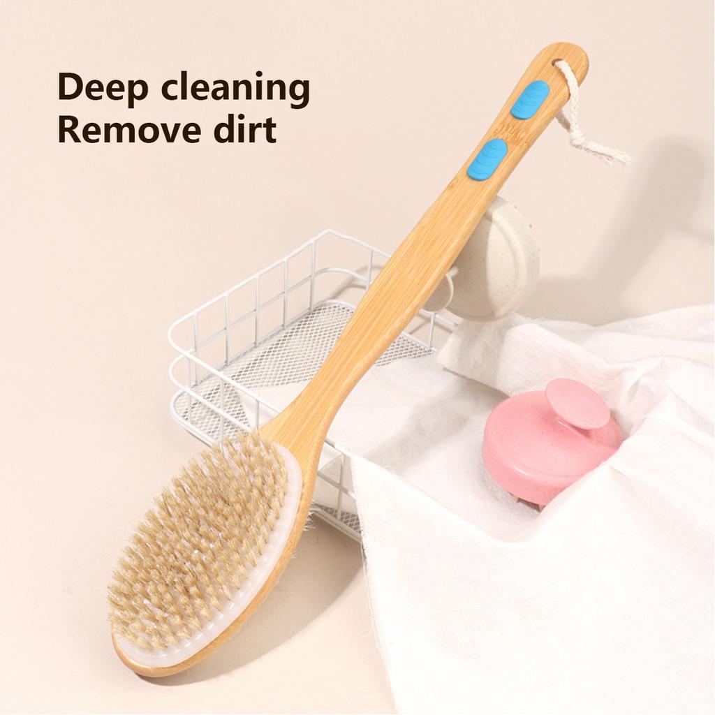 1pcs Wooden Bath Brush with Bristles Long Handle for Shower Back Scrubber Body Exfoliator, Hanging, soft and firm bristles