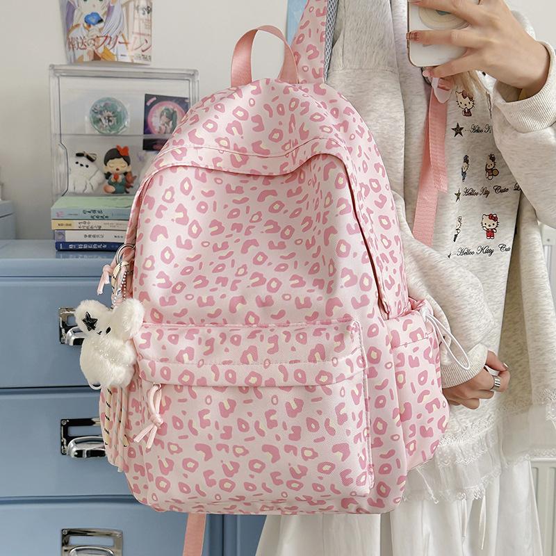 Schulranzen Japanischer Leopardenmuster Schulranzen Mädchen Weich Mädchen Mode Trend Rucksack Klein Frisch Schulranzen Mittelschule Rucksack