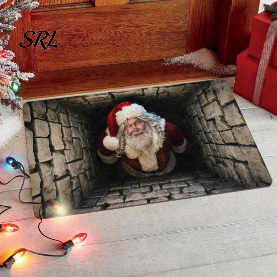 Anti Slip Kitchen Floor Runner 3D Christmas Entrance Rug, Santa Claus Snowman Mat, Non-slip Soft Crystal Velvet Mat Festive Rug for Front Door