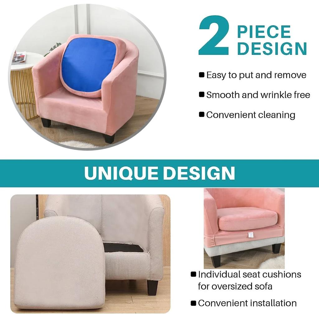 Plush Velvet Tub Chair Covers Club Chair Slipcover Cushion Cover 2-Piece Stretch Soft Washable Armchair Sofa Furniture Protector