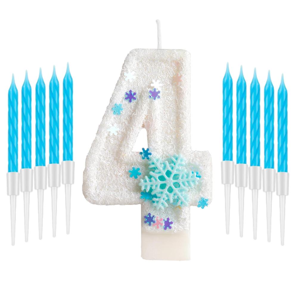 

11pcs White Frozen Snow Themed Birthday Candles,White Snow Snowflake 0-9 Party Supplies,Winter Frozen Birthday Party Decorations