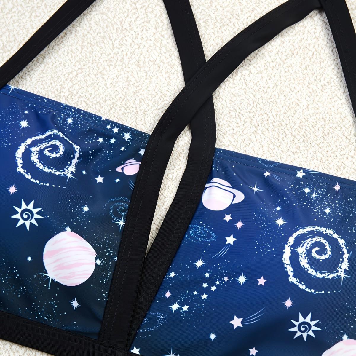 

2025 Starry Sky Print Halter Bikini Set: High Waist Women s Swimsuit Small чёрный