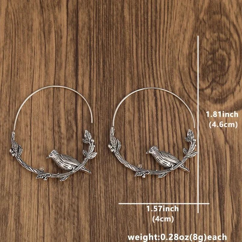 Vintage Tier Vogel Blatt Rund Damen Ohrringe Kupferfarbe Hängeohrringe für Frauen Geschenk Schmuck