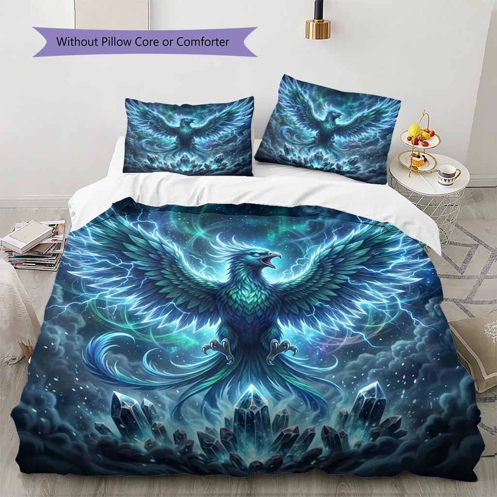 Phoenix Pattern Bedding Quilt Set Quilt Cover Pillowcase Home Decoration Birthday Gift (1 * Duvet Cover + 2 * Pillowcase, Without Core)