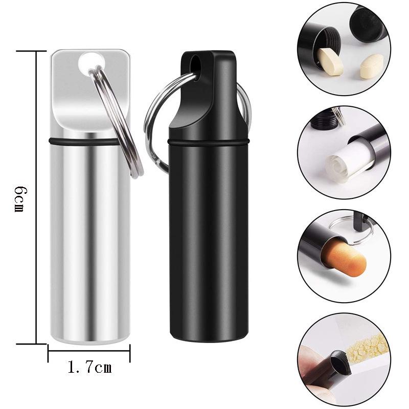 Flat-head Aluminum Alloy Medicine & Earplug Storage Keychain - Waterproof Sealed Pill Case