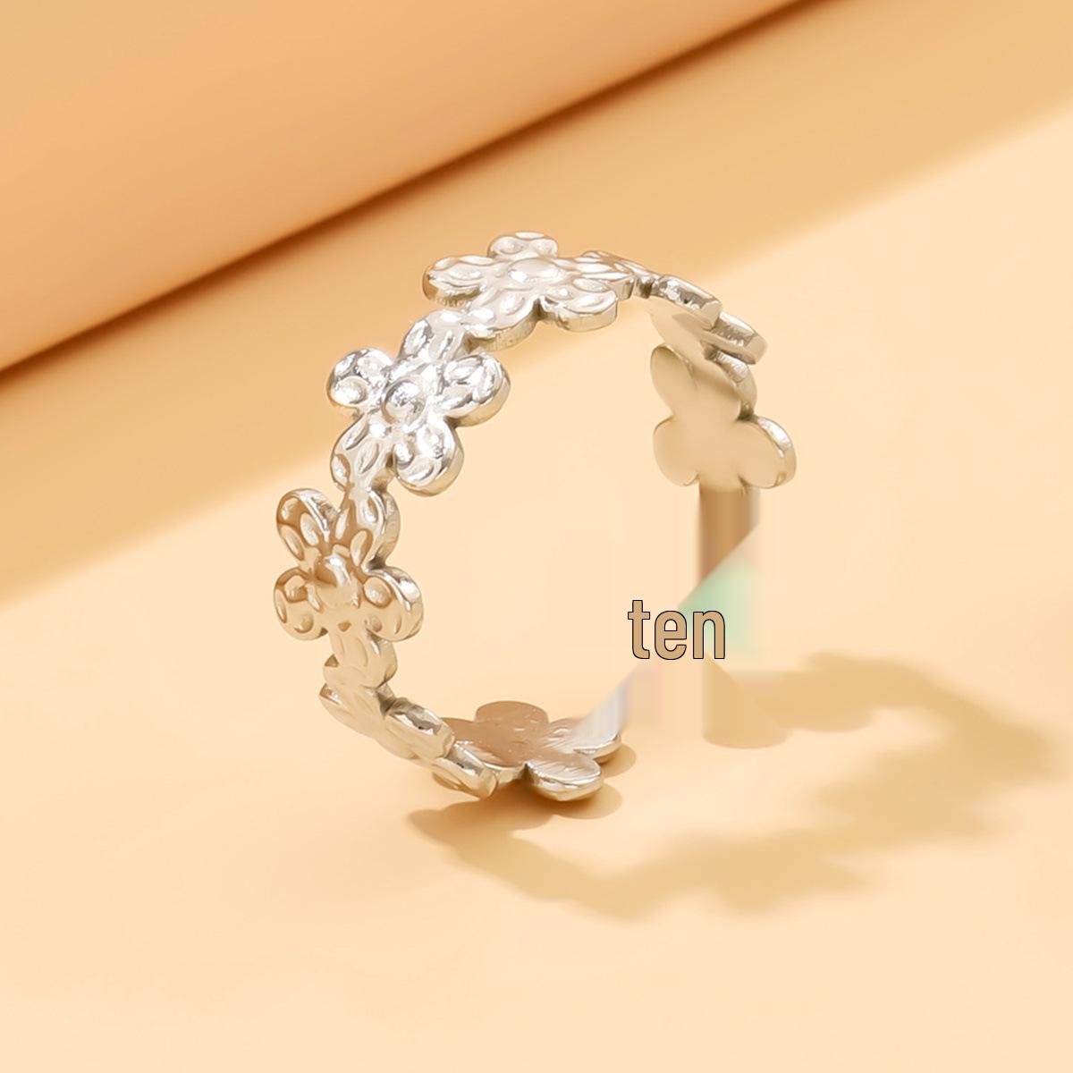 Stainless Steel Adjustable Floral Open Ring for Women - High-End Forest Style