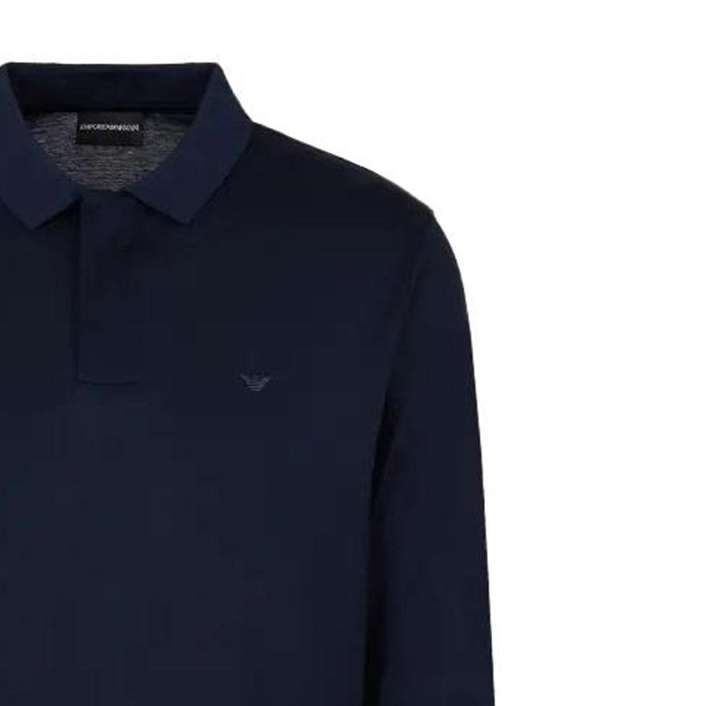EMPORIO ARMANI Solid Dark Fly Long Sleeve Polo Shirt Men's Blue 6R1FA7-1JUVZ-09B3