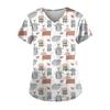 Women's Clothing Cartoon 3D Print V-neck Women's Working Clothes Tops Short Sleeve With Pockets Carers Medical Nurse Uniform