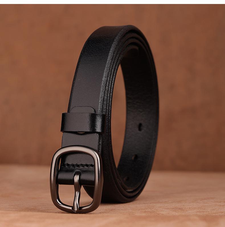 Women's Premium Cowhide Leather Belt with Pin Buckle - Handmade & Soft