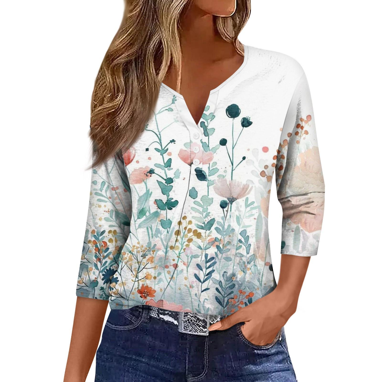 

Женская модная повседневная футболка с коротким рукавом и V-образным вырезом, декоративными пуговицами и рукавом три четверти XXXL розовый