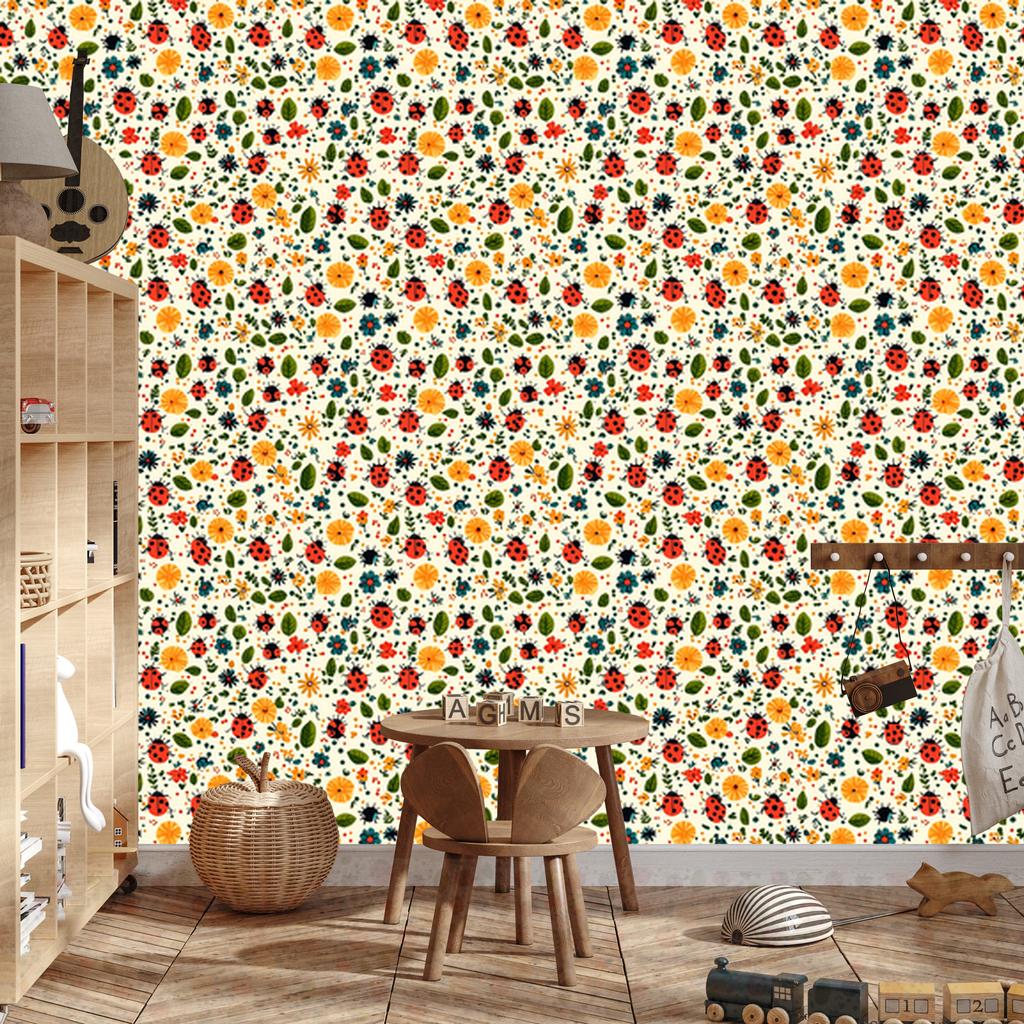 Ladybugs Cream and Beige Wallpaper for Living Room and Bedroom 50x1000