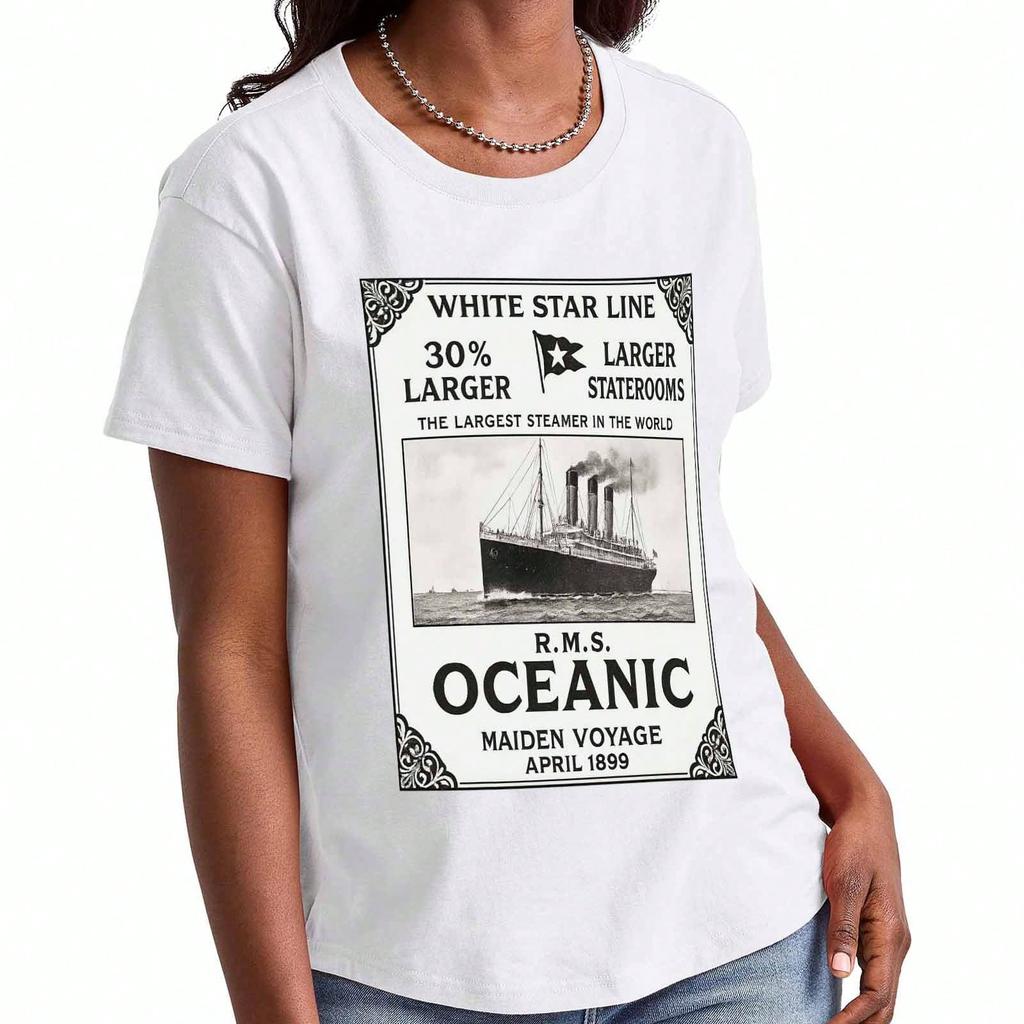 Ocean Liner Wounisex's Cotton T Shirt, Pure Cotton Highquality Print,Durable,Casual Fashion, 1912 Ocean Liner Design,A Timeless Classic,Comfortable
