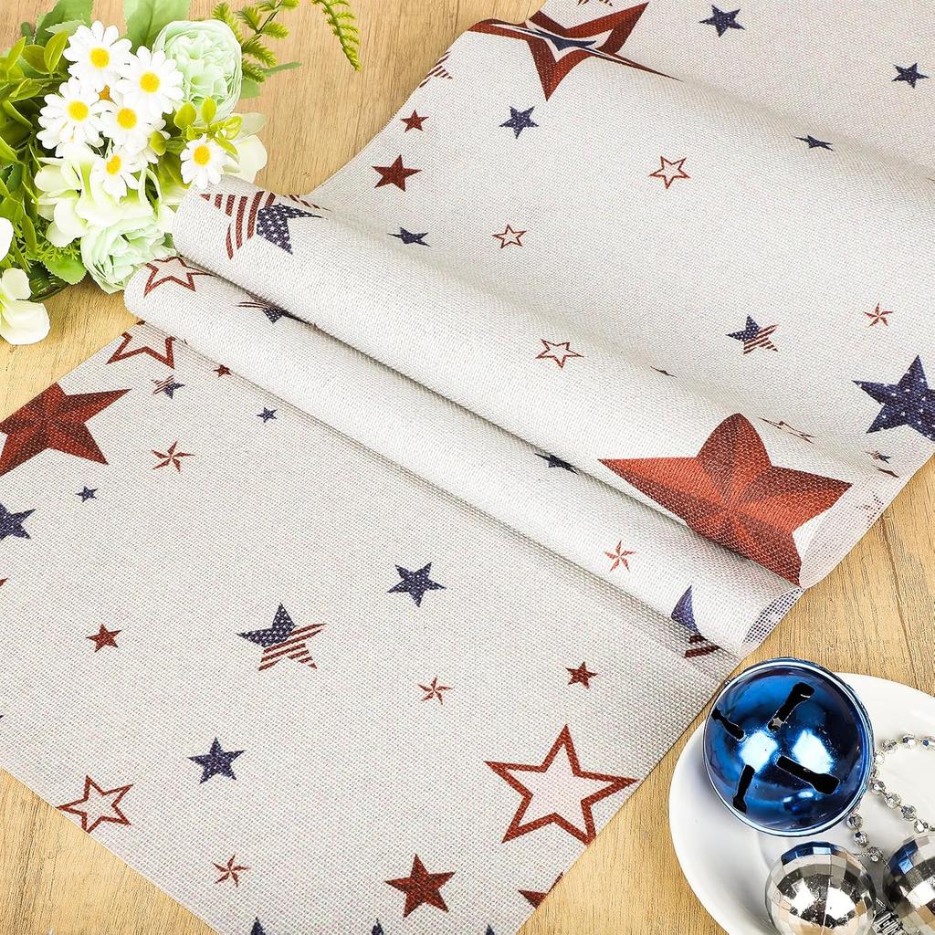 4th of July Table Runner, n Flag Table Runner Decorations for Table, Red White and Blue Table Runners Size 13”X72” (Star)