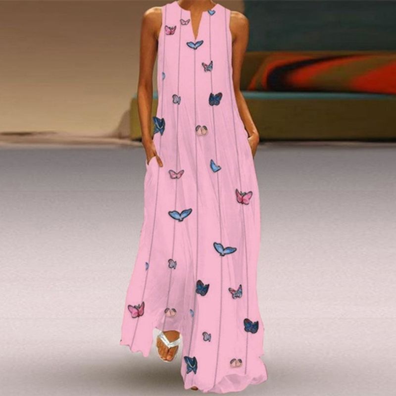 Fashion Style New Summer Women's Clothes Sleeveless Maxi Dress V-neck 3D Print Emerald Flower Dress Trendy Good Quality Beach Dress