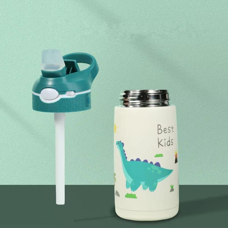 400ML Kids Water Bottle Cartoon Animal Thermos Mug Baby Duck Billed Straw 316 Stainless Steel Vacuum Flasks Thermos Bottle