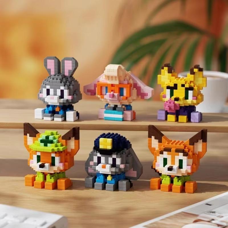 Building Blocks Nick Wilde Judith Laverne Hopps Assembly Model Kit Desktop Ornament Doll Boys' Puzzle Toys Collectible Zootopia