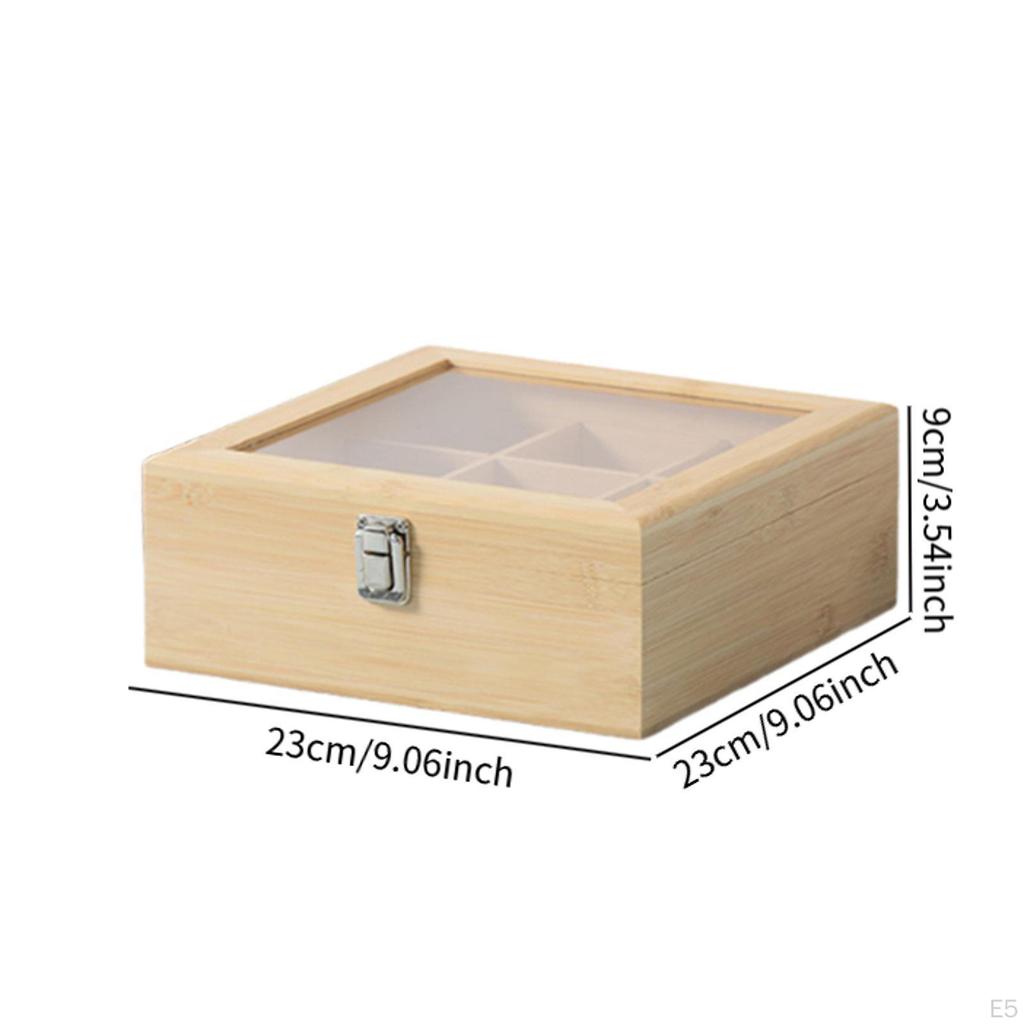 Wood Tea Storage Organizer Compartment Box Coffee Holder for Countertop Desktop Kitchen