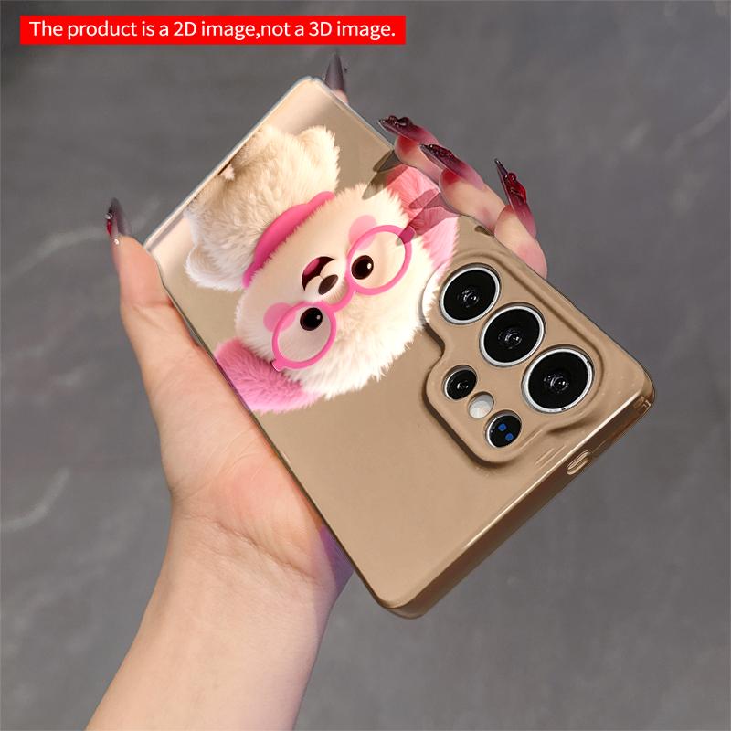 2DFlat Samsung phone case Cute White Puppy with Pink Glasses and Ears Applicable to Galaxy S22 S23 S24 S25ULTRA S26 A12 A13 A14 A15 A16